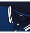 Thumbnail Close-up of blue polo collar with white stripe tipping.