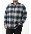 Thumbnail Turquoise and cream checked flannel overshirt on model.