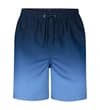 Thumbnail Navy to blue ombre swim shorts, flat front view.
