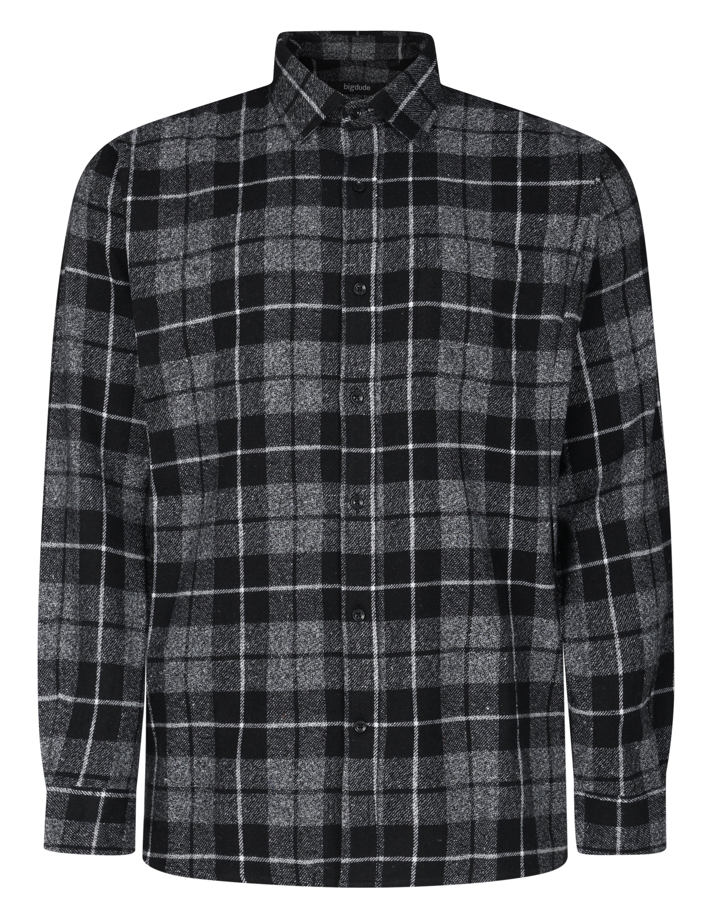 Bigdude Checked Flannel Long Sleeve Shirt Black | BigDude