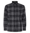 Black and grey checked flannel shirt, front view.