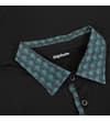 Thumbnail Close-up of patterned collar and three-button placket on black polo.