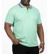 Thumbnail Mint polo shirt worn on model, angled front view.