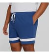 Thumbnail Deep blue shorts worn angled view with side pocket.
