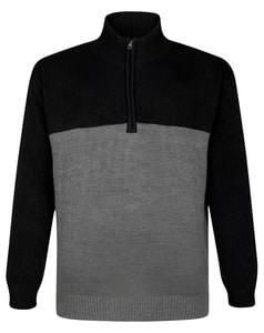 Bigdude 1/2 Zip Knitted Colour Block Sweatshirt Black/Charcoal