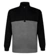 Thumbnail Front view of black and charcoal colour block half zip jumper.