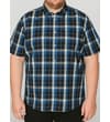 Thumbnail Black and blue check short sleeve shirt worn, front view.