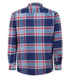 Thumbnail Blue plaid flannel overshirt back flat view.