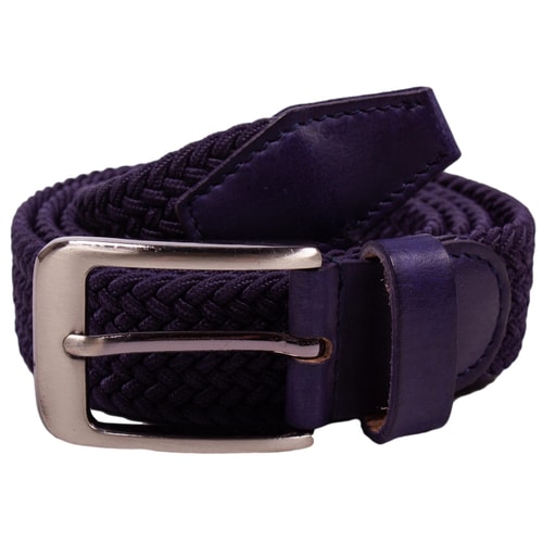 Navy braided stretch belt with silver pin buckle.