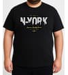 Thumbnail Model wearing black New York print T-shirt.