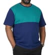 Thumbnail Model wearing navy and teal panelled crew neck T-shirt.