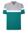 Thumbnail Teal, white and grey colour block polo shirt, front flat view.