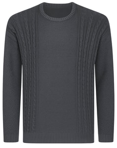 Bigdude Cable Knit Crew Neck Sweatshirt Charcoal Marl