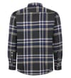 Thumbnail Charcoal and navy plaid flannel overshirt, back view.