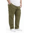Thumbnail Dark khaki cargo pants worn, angled front view.