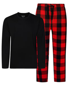 Bigdude Cosy Long Sleeve T-Shirt Checked Pants PJ Set Black/Red