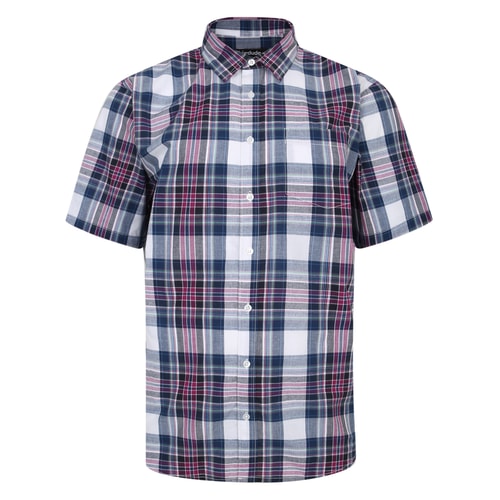 Bigdude Cutaway Collar Checked Shirt Purple/Navy