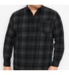 Thumbnail Front view of charcoal and blue checked flannel shirt.