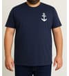 Thumbnail Front view of the navy anchor chest print T-shirt on a model.