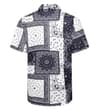 Thumbnail Back view of black and white short sleeve printed shirt.