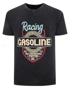 Bigdude Acid Wash Gasoline Print T-Shirt Washed Black Tall