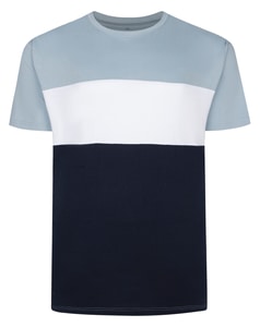 Bigdude Striped Cut & Sew T-Shirt Light Blue/White/Navy