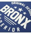 Thumbnail Close-up of white Bronx Superior chest print on indigo.
