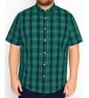 Thumbnail Front view of green and navy checked short sleeve shirt on model.