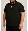 Thumbnail Black polo shirt worn, angled front view on model.