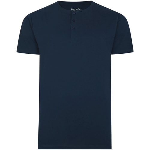Navy short sleeve henley T-shirt, front view.
