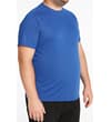 Thumbnail Model wearing deep blue raglan T-shirt, side angle.