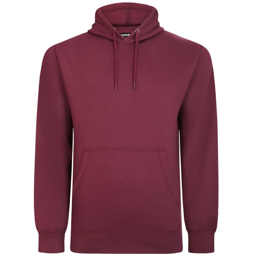 Burgundy pullover hoody front view with kangaroo pocket.
