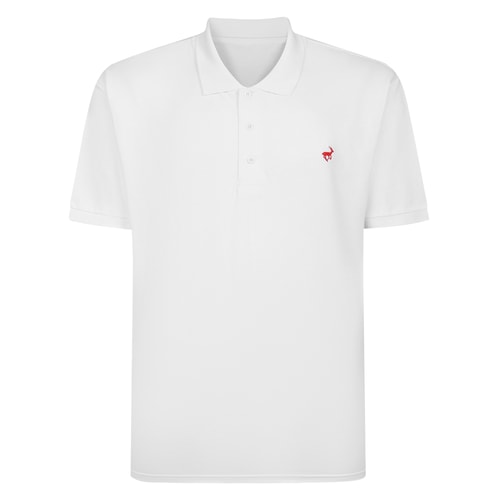 White short sleeve polo shirt with red chest embroidery.