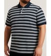 Thumbnail Navy striped polo shirt worn, angled front view.