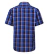 Thumbnail Back view of bright blue checked short sleeve shirt.