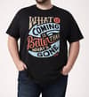 Thumbnail Black slogan print T-shirt shown worn from the front.