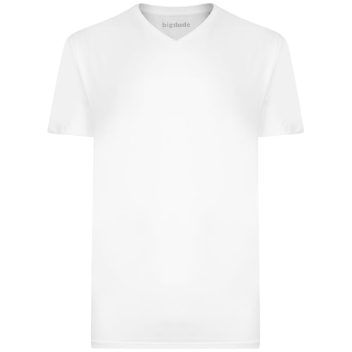 White short sleeve V-neck T-shirt, front view.