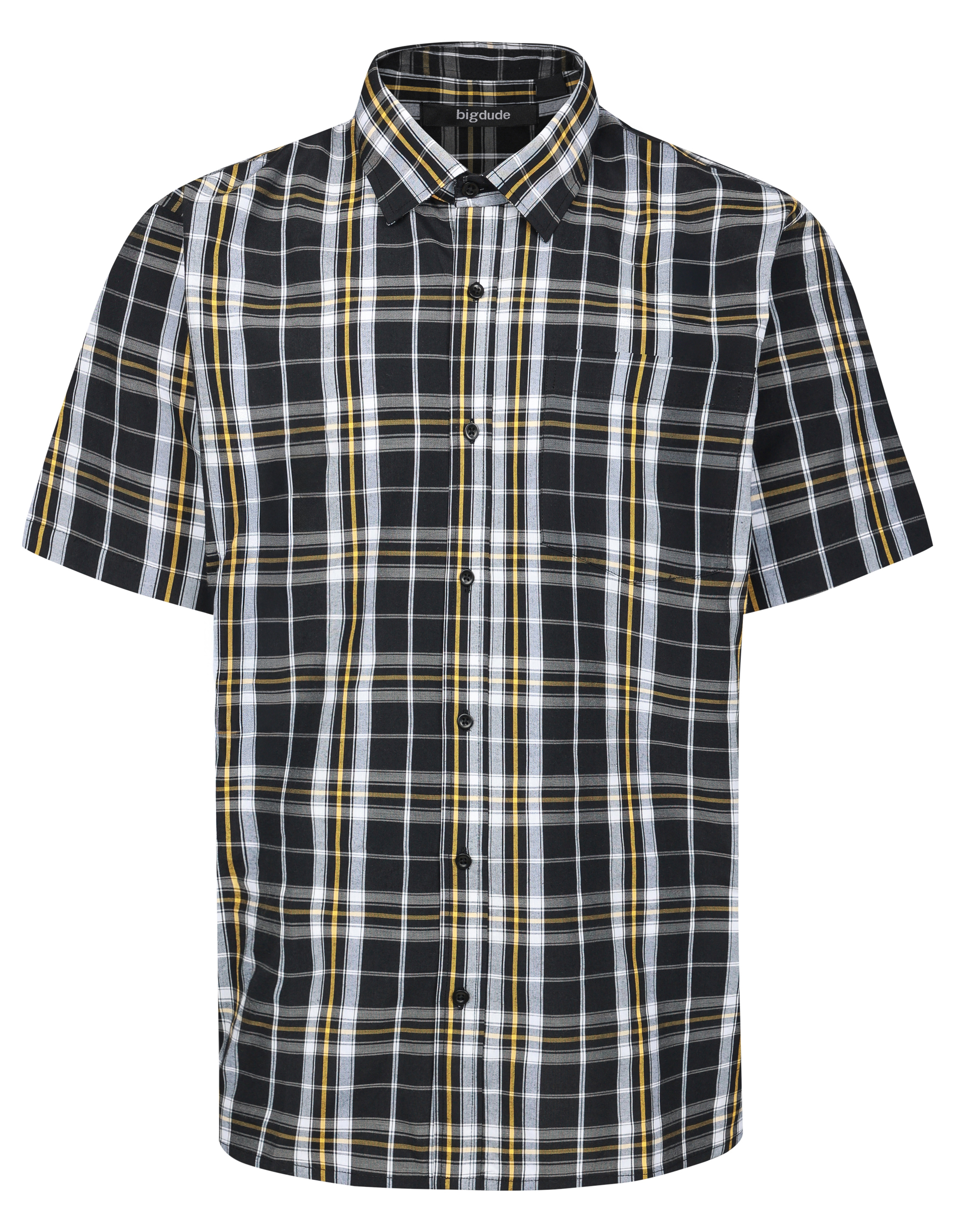 Bigdude Checked Poplin Short Sleeve Shirt Turquoise/Black Tall