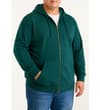 Thumbnail Green full zip hoodie worn with jeans.