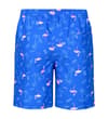 Thumbnail Back view of royal blue flamingo print swim shorts.