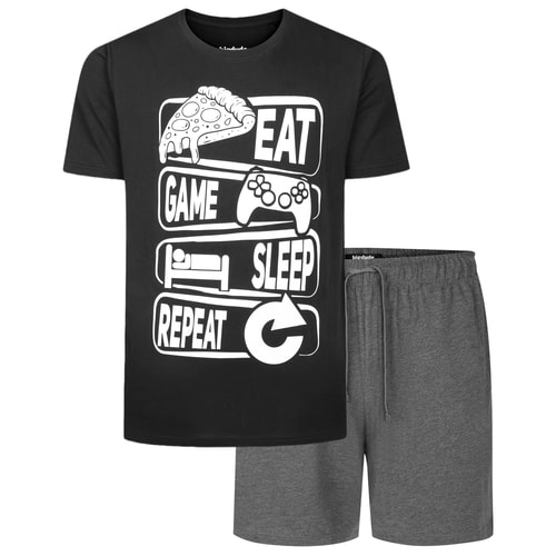 Bigdude Eat Game Sleep Repeat PJ Set Black/Charcoal Marl