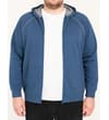 Thumbnail Blue zip-up hoody worn open, front view on model.