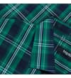 Thumbnail Close-up of collar on green and navy checked check shirt.