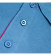 Thumbnail Close-up of the blue three-button contrast placket.