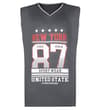 Thumbnail Charcoal sleeveless basketball shirt with New York 87 print.