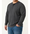 Thumbnail Charcoal long sleeve grandad T-shirt worn, front view.