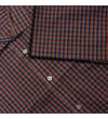 Thumbnail Detail of brown check shirt with buttons and folded fabric.