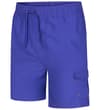 Cobalt cargo swim shorts, angled front flat view.