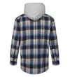 Thumbnail Back view of navy checked hooded flannel shirt with grey hood.