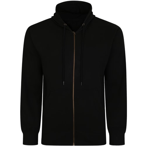 Black full zip hoody shown flat from the front.